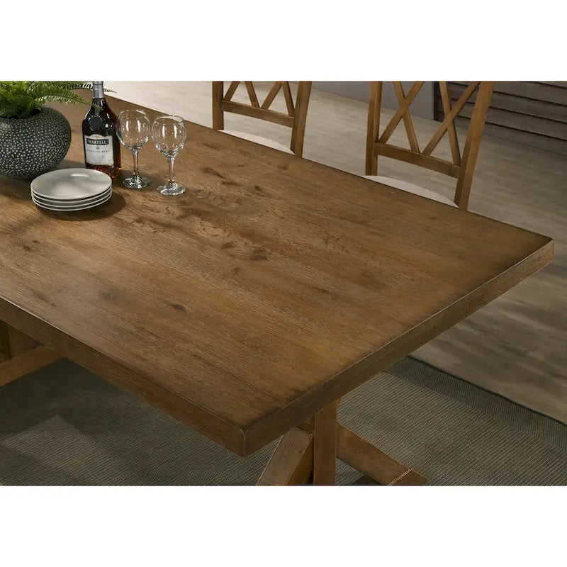 Ensemble de salle à manger 7 pièces en bois Enna Morden Farmhouse avec tréteaux, finition bois flotté brossé de Roundhill Furniture