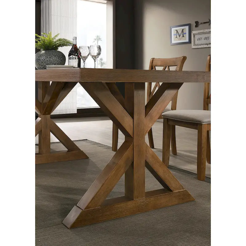 Ensemble de salle à manger 7 pièces en bois Enna Morden Farmhouse avec tréteaux, finition bois flotté brossé de Roundhill Furniture