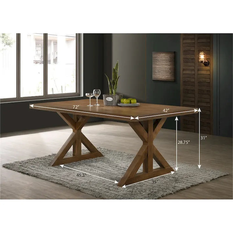 Ensemble de salle à manger 7 pièces en bois Enna Morden Farmhouse avec tréteaux, finition bois flotté brossé de Roundhill Furniture
