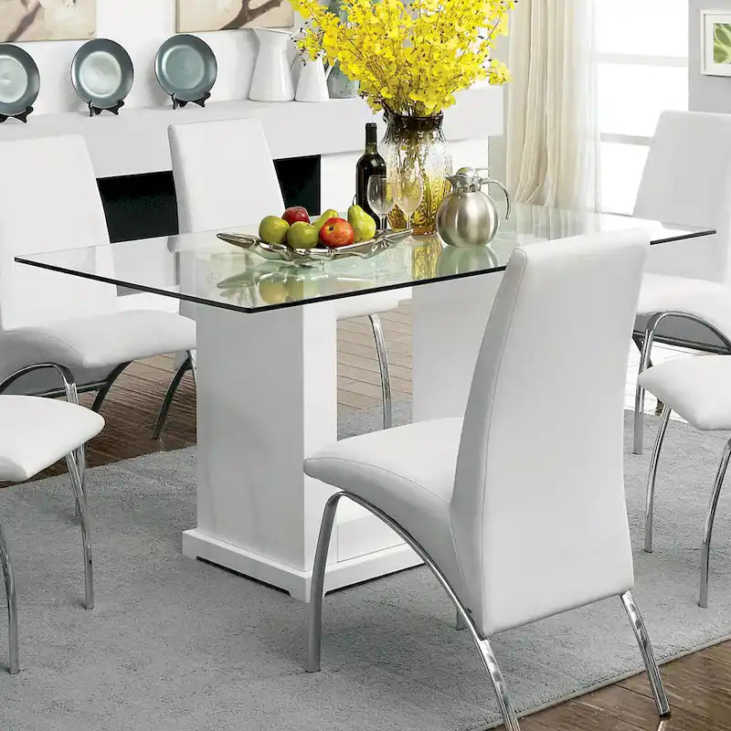 Ensemble de salle à manger 7 pièces Benton avec plateau en verre blanc contemporain par Furniture of America