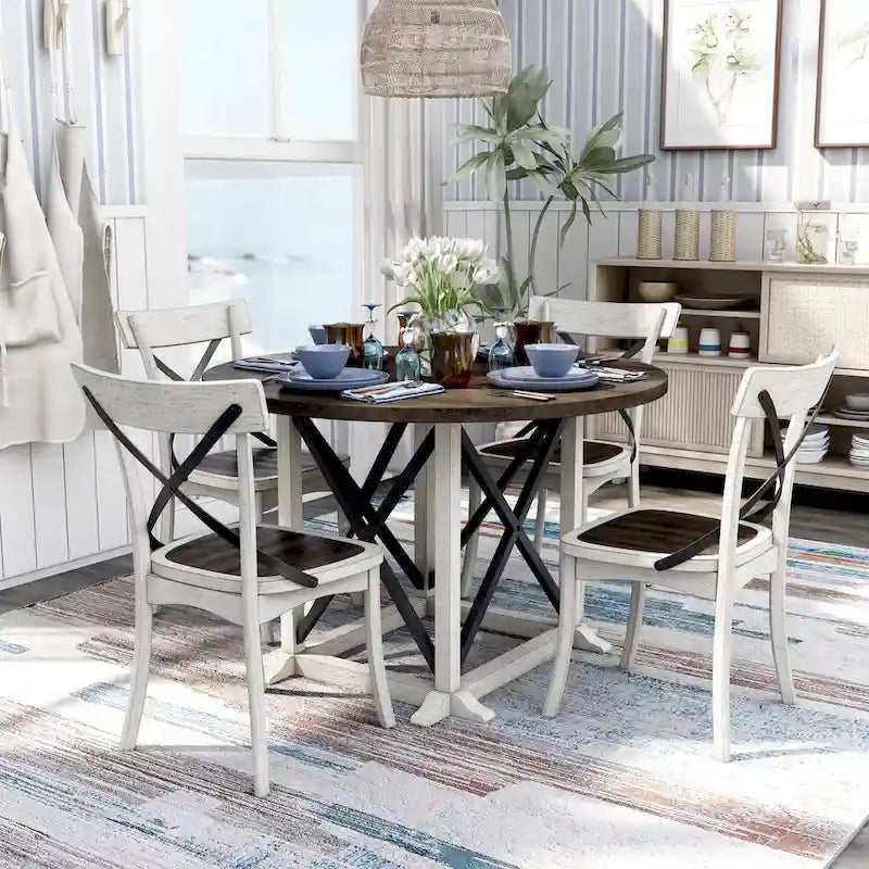 Ensemble de salle à manger 5 pièces en bois d'hévéa blanc antique McFarlane Farmhouse par Furniture of America