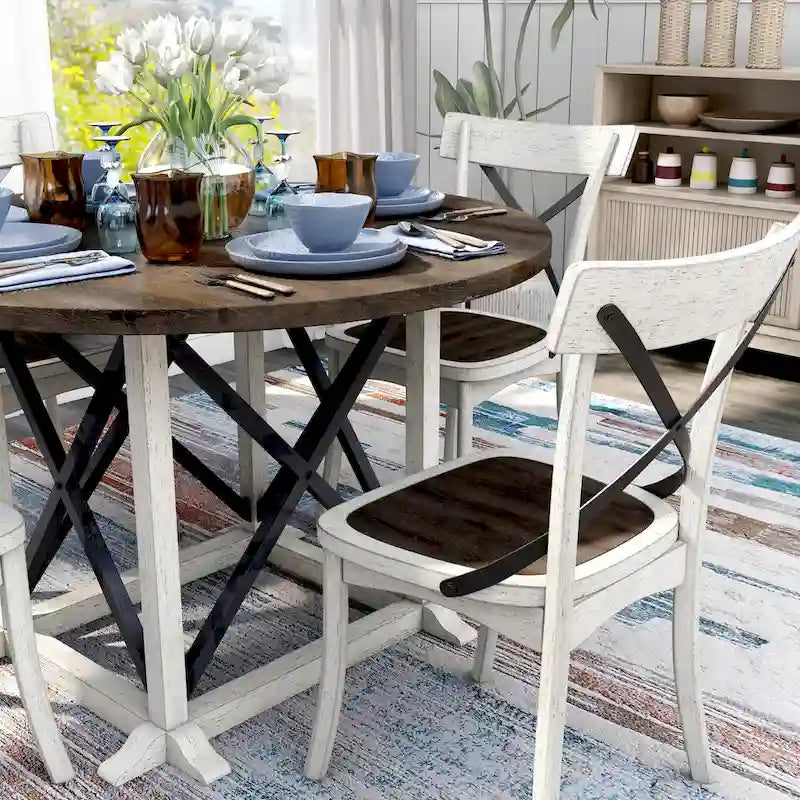 Ensemble de salle à manger 5 pièces en bois d'hévéa blanc antique McFarlane Farmhouse par Furniture of America
