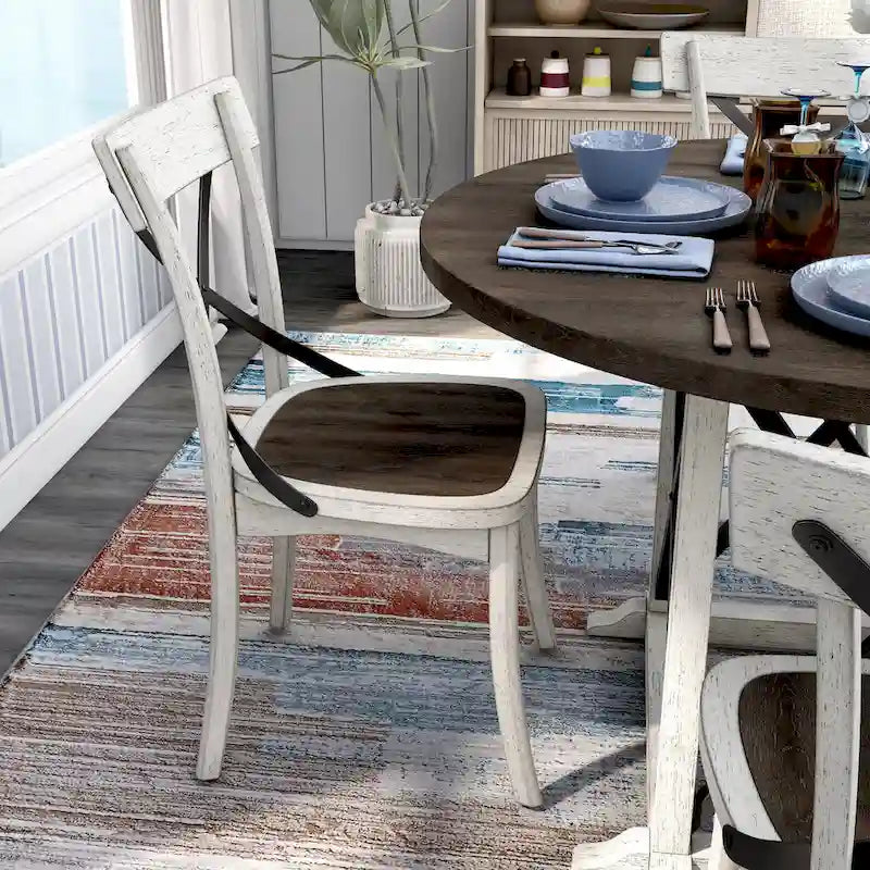 Ensemble de salle à manger 5 pièces en bois d'hévéa blanc antique McFarlane Farmhouse par Furniture of America