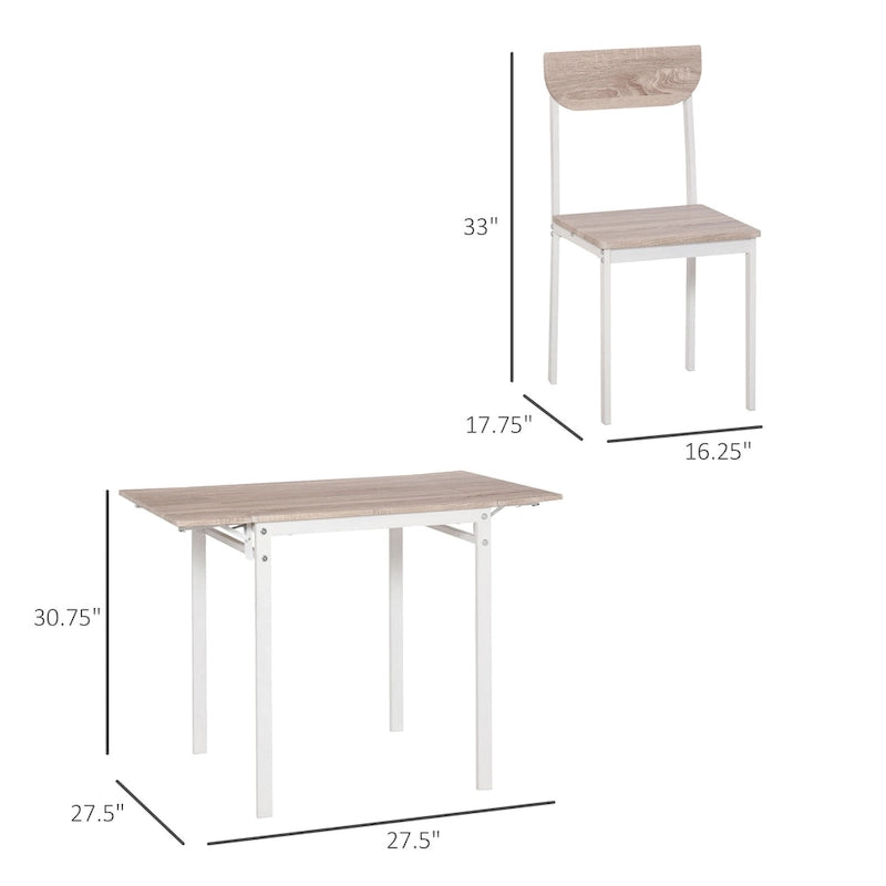 HOMCOM Ensemble de salle à manger moderne 5 pièces pour 4 personnes avec plateau rabattable, 4 chaises et structure métallique pour petits espaces, blanc