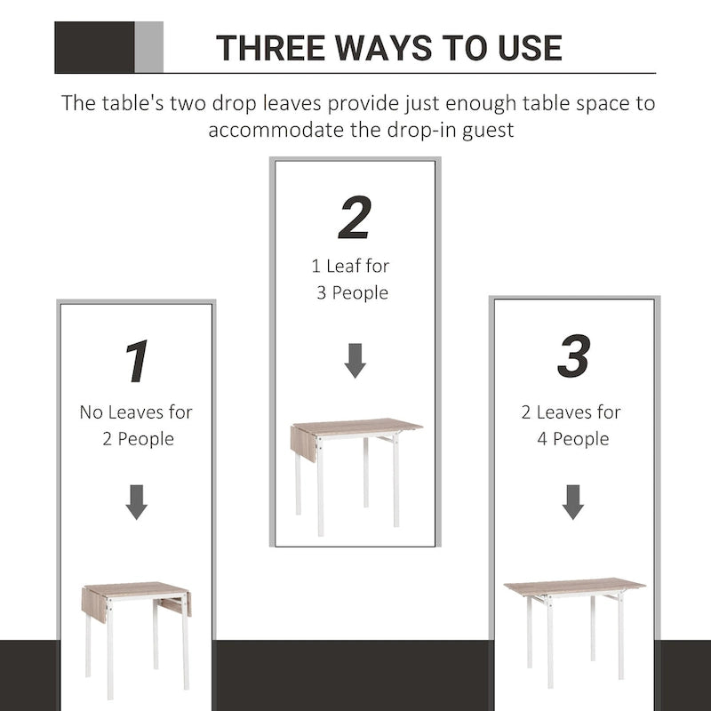 HOMCOM Ensemble de salle à manger moderne 5 pièces pour 4 personnes avec plateau rabattable, 4 chaises et structure métallique pour petits espaces, blanc