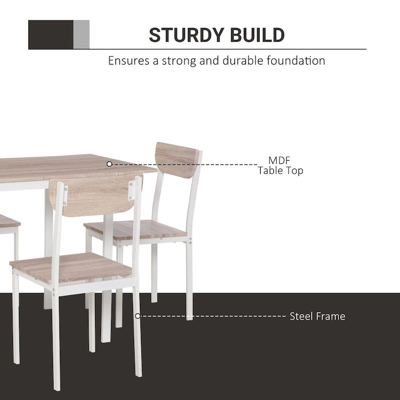 HOMCOM Ensemble de salle à manger moderne 5 pièces pour 4 personnes avec plateau rabattable, 4 chaises et structure métallique pour petits espaces, blanc
