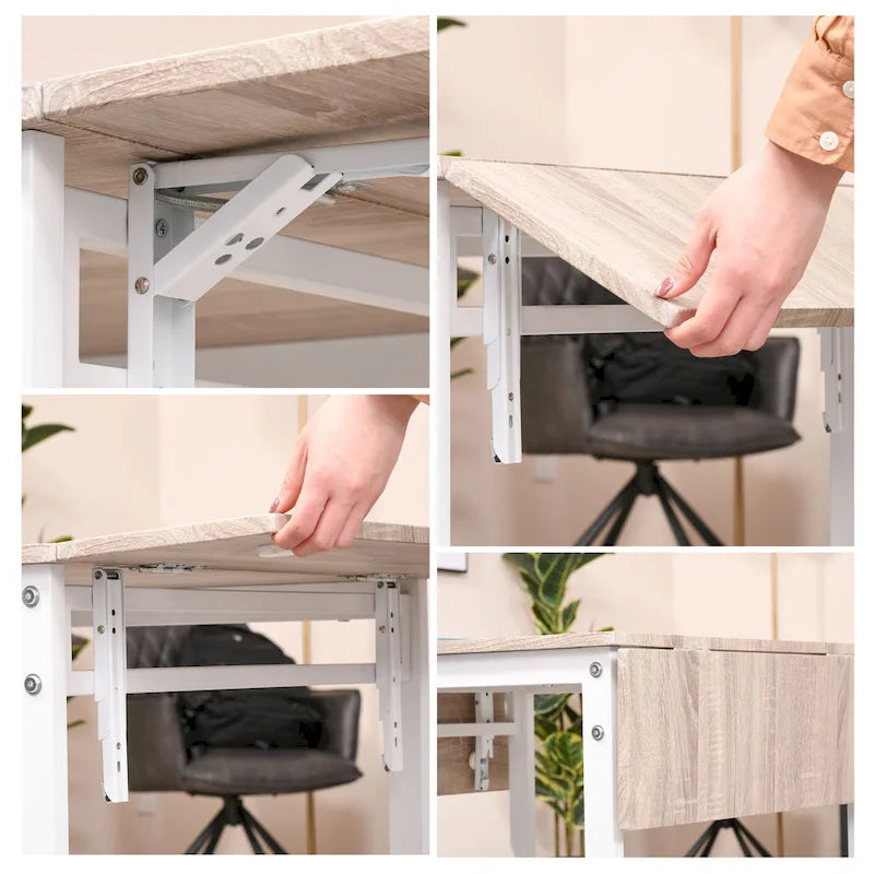 HOMCOM Ensemble de salle à manger moderne 5 pièces pour 4 personnes avec plateau rabattable, 4 chaises et structure métallique pour petits espaces, blanc
