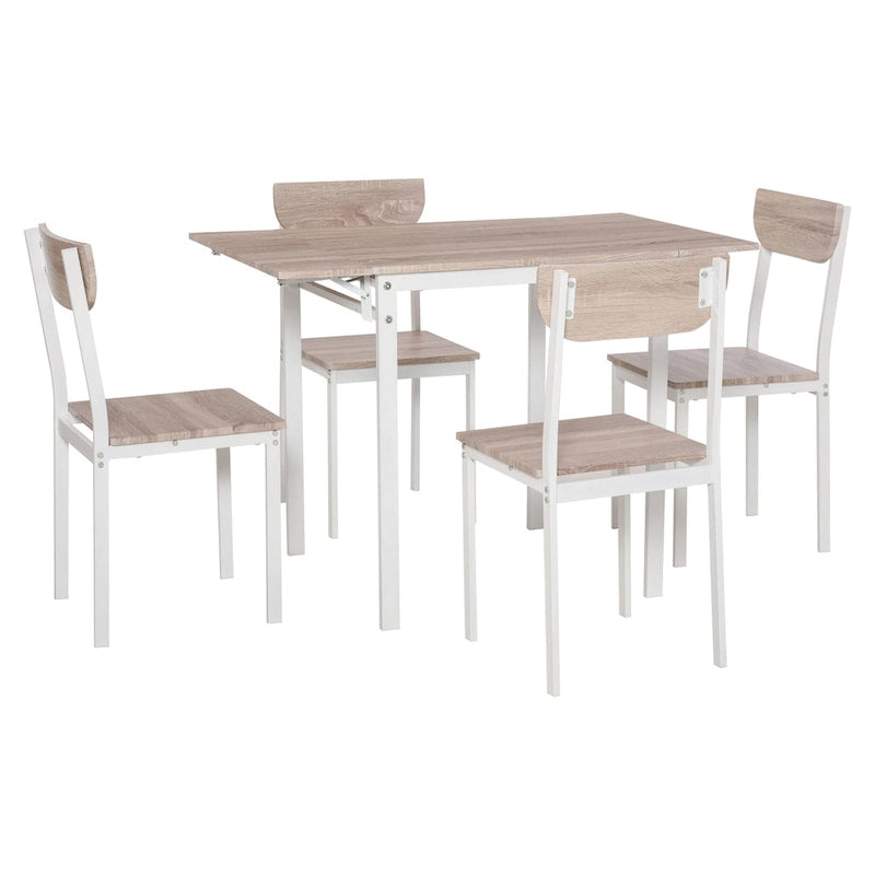 HOMCOM Ensemble de salle à manger moderne 5 pièces pour 4 personnes avec plateau rabattable, 4 chaises et structure métallique pour petits espaces, blanc