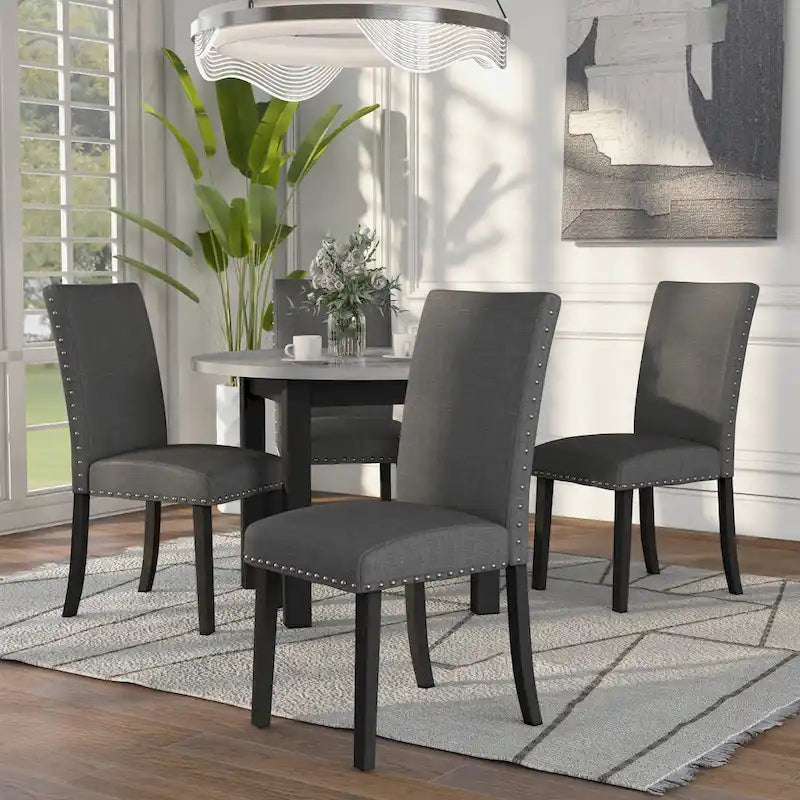 Ensemble de table à manger ronde 5 pièces Paulina en faux marbre gris contemporain par Furniture of America