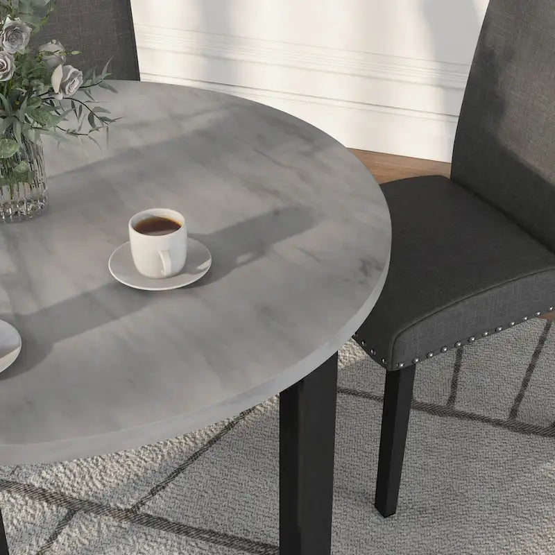 Ensemble de table à manger ronde 5 pièces Paulina en faux marbre gris contemporain par Furniture of America