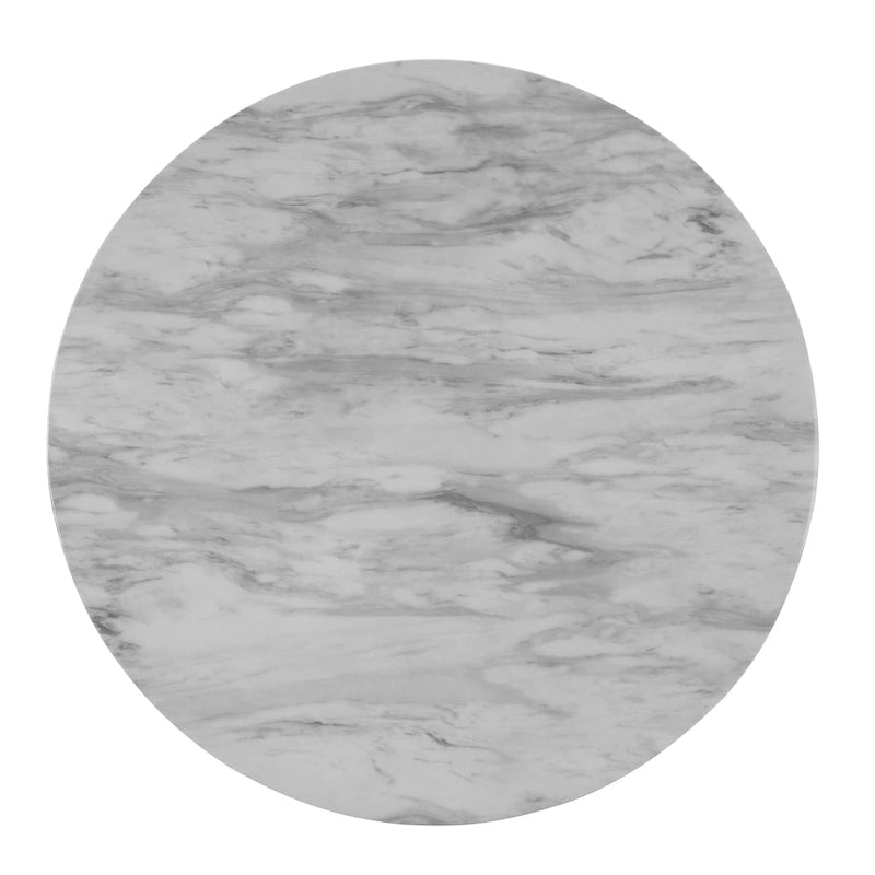 Ensemble de table à manger ronde 5 pièces Paulina en faux marbre gris contemporain par Furniture of America