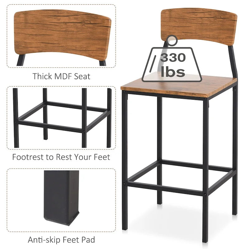 HOMCOM Ensemble de salle à manger 5 pièces moderne hauteur de comptoir, table de cuisine compacte et 4 chaises avec repose-pieds, pieds en métal, bois