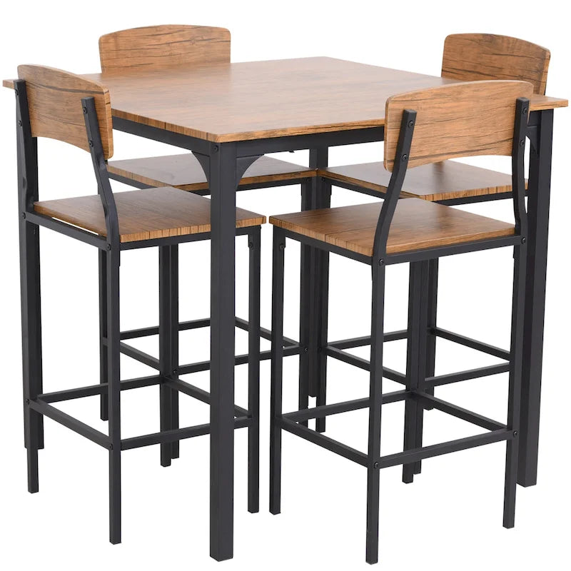 HOMCOM Ensemble de salle à manger 5 pièces moderne hauteur de comptoir, table de cuisine compacte et 4 chaises avec repose-pieds, pieds en métal, bois