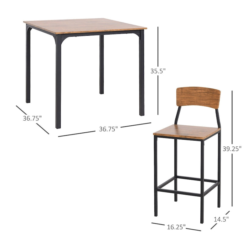 HOMCOM Ensemble de salle à manger 5 pièces moderne hauteur de comptoir, table de cuisine compacte et 4 chaises avec repose-pieds, pieds en métal, bois