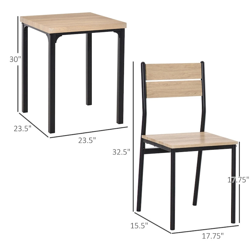 HOMCOM Ensemble table de salle à manger 3 pièces style rustique avec plateau en bois, 2 chaises assorties et design polyvalent pour petit espace