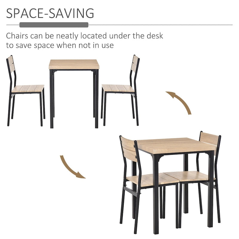 HOMCOM Ensemble table de salle à manger 3 pièces style rustique avec plateau en bois, 2 chaises assorties et design polyvalent pour petit espace