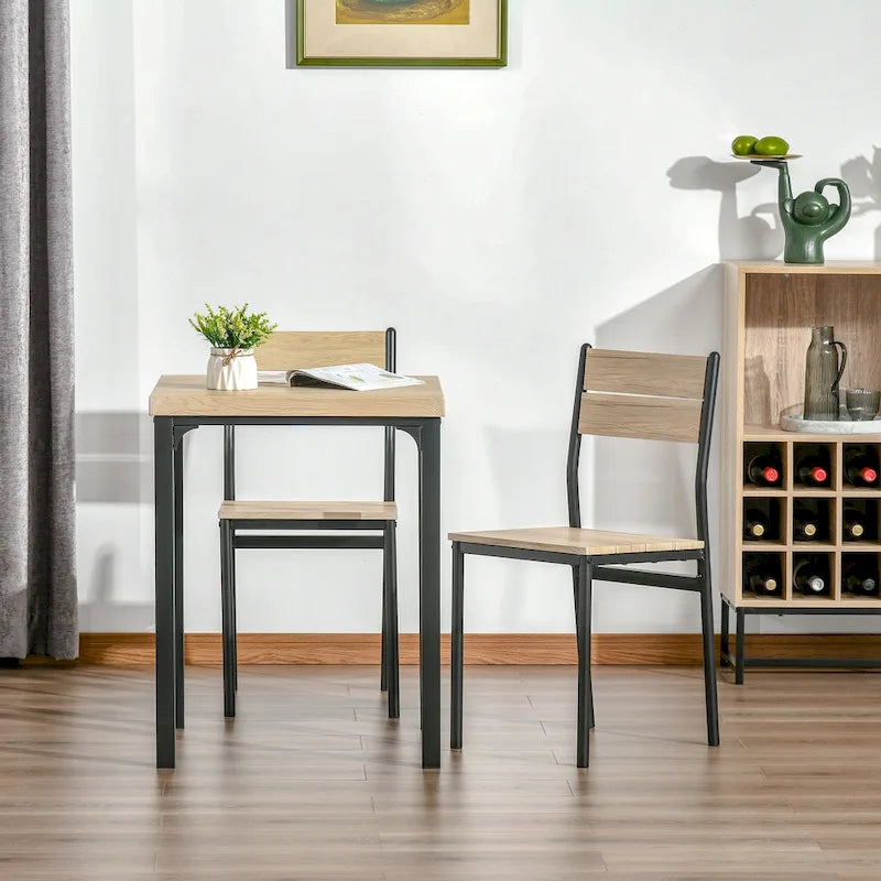 HOMCOM Ensemble table de salle à manger 3 pièces style rustique avec plateau en bois, 2 chaises assorties et design polyvalent pour petit espace