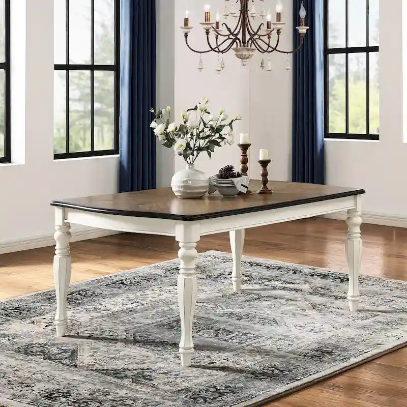 Ensemble de salle à manger 7 pièces Roundhill Furniture Belleza style campagne française, fini blanc antique et chêne patiné