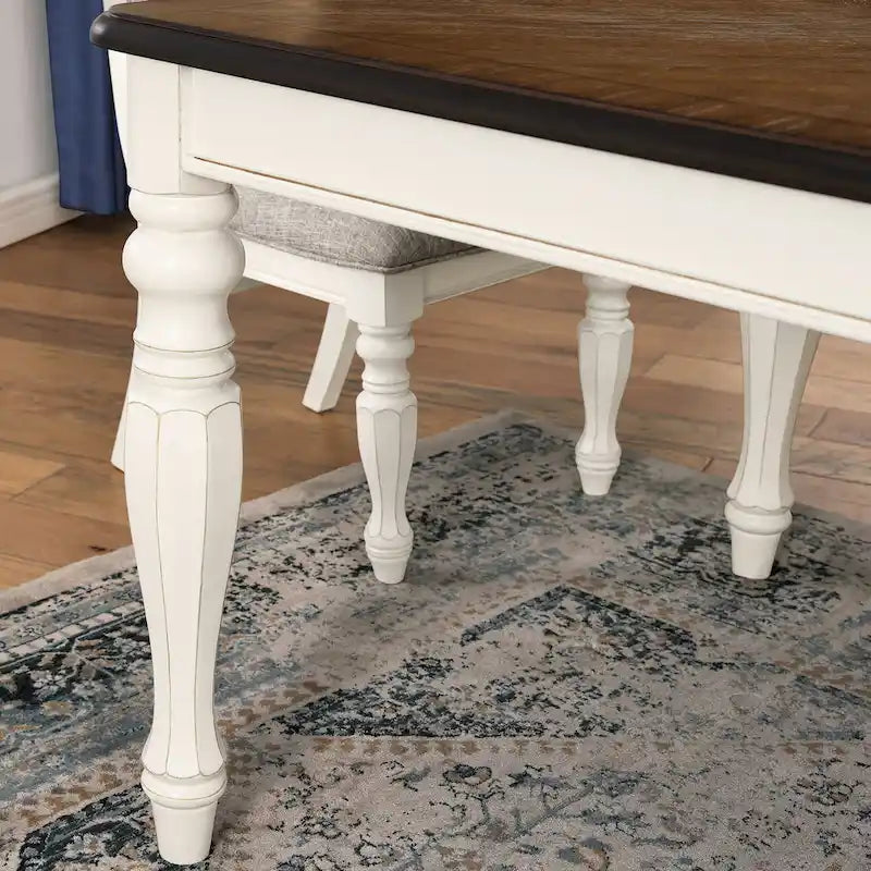 Ensemble de salle à manger 7 pièces Roundhill Furniture Belleza style campagne française, fini blanc antique et chêne patiné