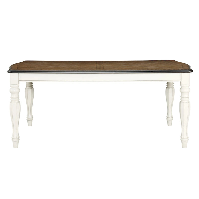 Ensemble de salle à manger 7 pièces Roundhill Furniture Belleza style campagne française, fini blanc antique et chêne patiné