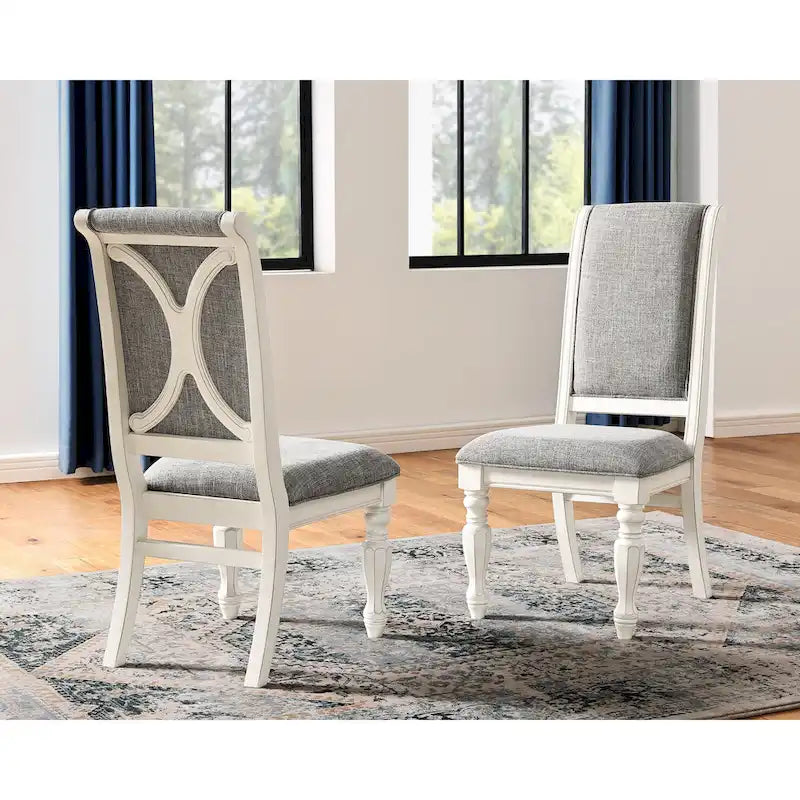 Ensemble de salle à manger 7 pièces Roundhill Furniture Belleza style campagne française, fini blanc antique et chêne patiné