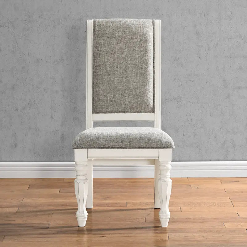 Ensemble de salle à manger 7 pièces Roundhill Furniture Belleza style campagne française, fini blanc antique et chêne patiné
