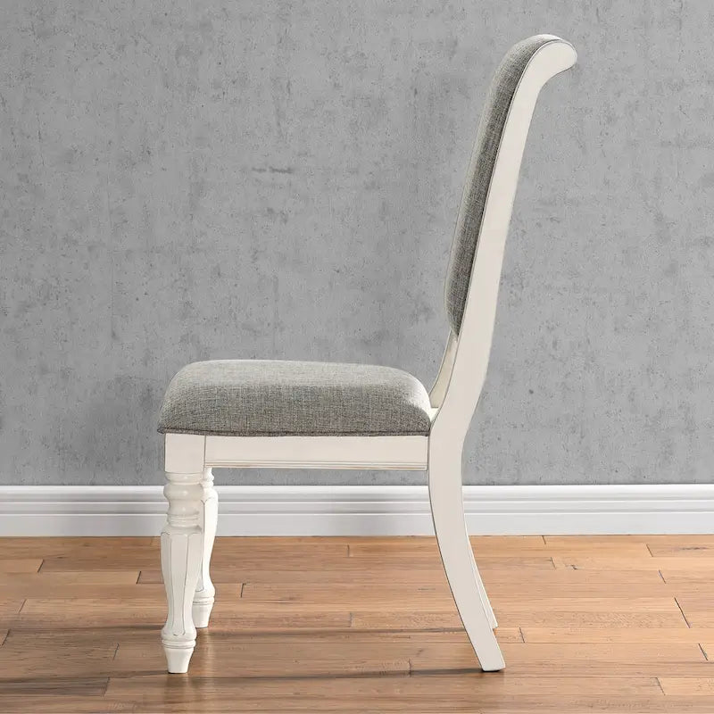 Ensemble de salle à manger 7 pièces Roundhill Furniture Belleza style campagne française, fini blanc antique et chêne patiné