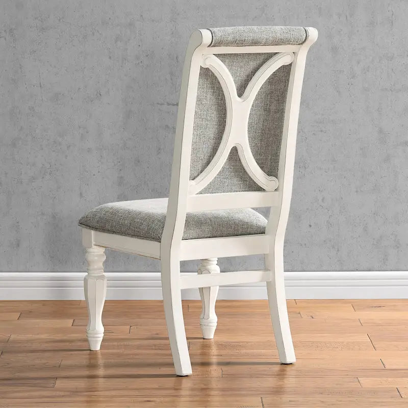 Ensemble de salle à manger 7 pièces Roundhill Furniture Belleza style campagne française, fini blanc antique et chêne patiné