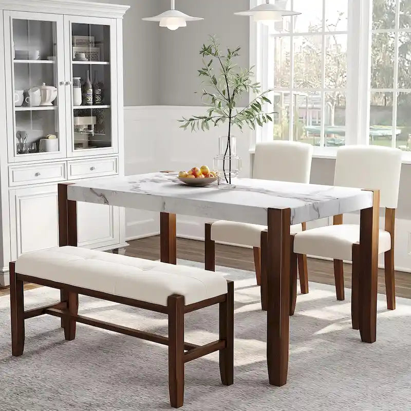 Ensemble table de salle à manger 4 pièces avec 2 chaises rembourrées et un banc