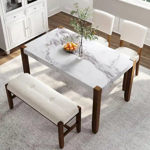 Ensemble table de salle à manger 4 pièces avec 2 chaises rembourrées et un banc