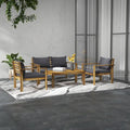 Ensemble de mobilier de patio 4 pièces Outsunny, mobilier d'extérieur en bois d'acacia avec coussins, table, canapé pour pelouse de jardin, bois naturel