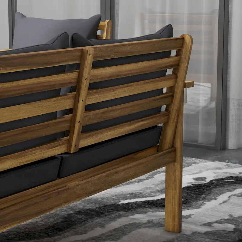 Ensemble de mobilier de patio 4 pièces Outsunny, mobilier d'extérieur en bois d'acacia avec coussins, table, canapé pour pelouse de jardin, bois naturel