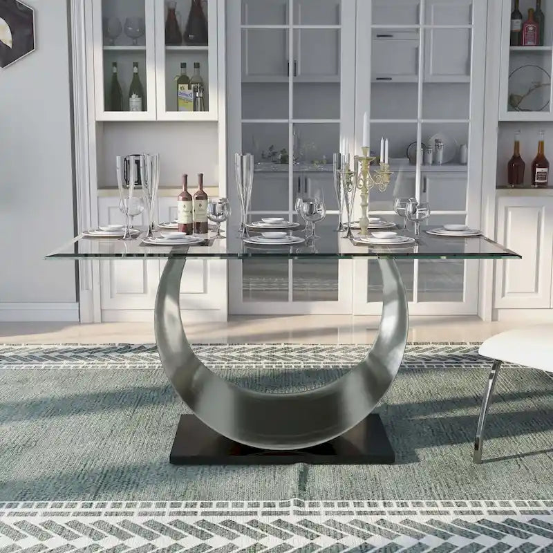 Ensemble de salle à manger 7 pièces avec piédestal en U en acier noir moderne Heer par Furniture of America