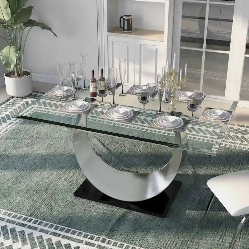 Ensemble de salle à manger 7 pièces avec piédestal en U en acier noir moderne Heer par Furniture of America