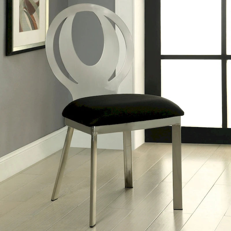 Ensemble de salle à manger 7 pièces avec piédestal en U en acier noir moderne Heer par Furniture of America