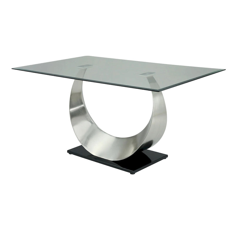 Ensemble de salle à manger 7 pièces avec piédestal en U en acier noir moderne Heer par Furniture of America