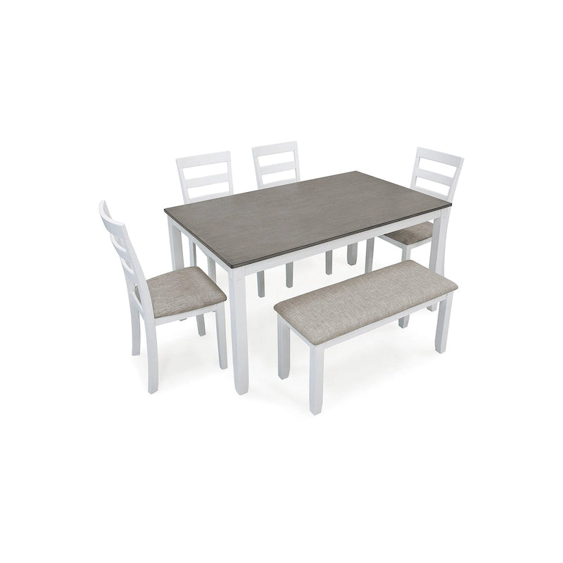 Signature Design by Ashley Stonehollow Table et chaises de salle à manger blanches et grises avec banc (ensemble de 6)