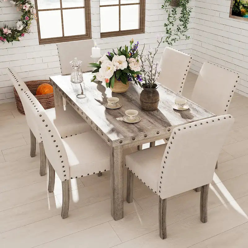 Morden Fort – Ensemble de salle à manger avec table rectangulaire et 7 chaises