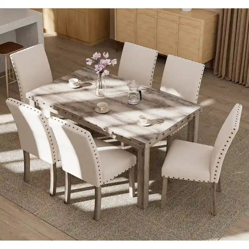 Morden Fort – Ensemble de salle à manger avec table rectangulaire et 7 chaises
