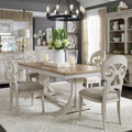 Ensemble de 7 pièces de table à tréteaux de ferme revisitée, blanc antique