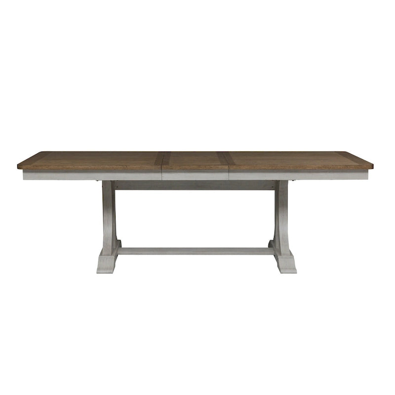 Ensemble de 7 pièces de table à tréteaux de ferme revisitée, blanc antique