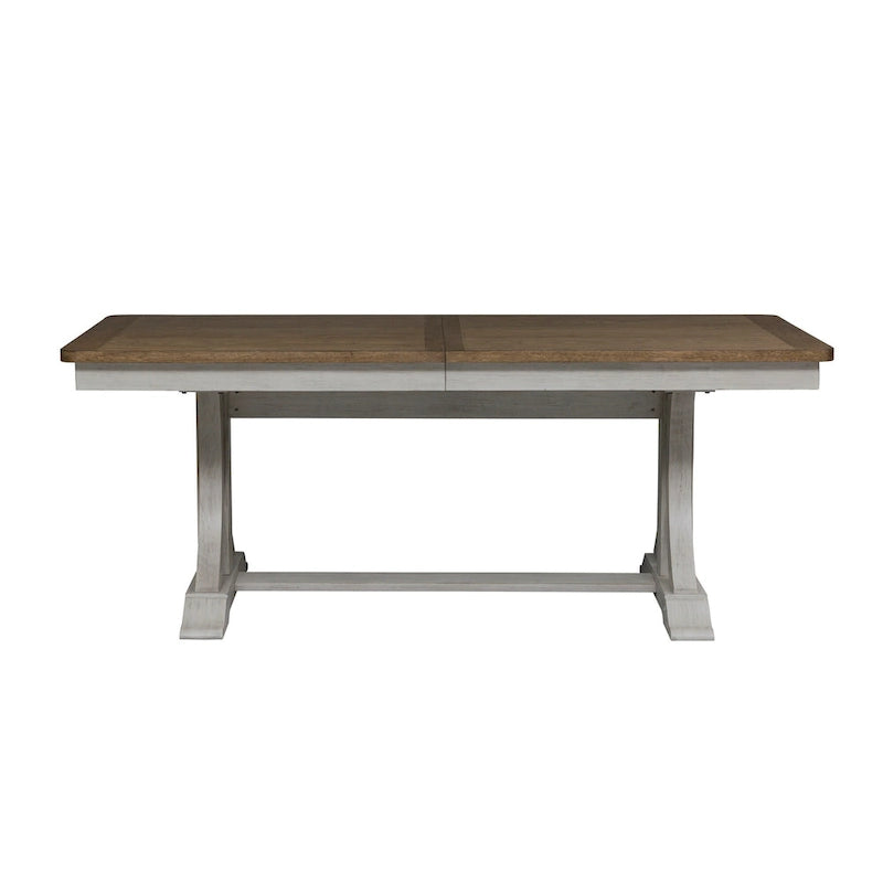 Ensemble de 7 pièces de table à tréteaux de ferme revisitée, blanc antique