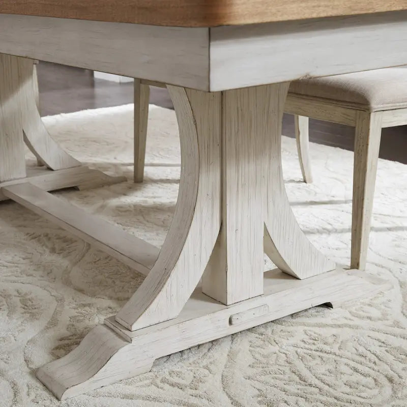 Ensemble de 7 pièces de table à tréteaux de ferme revisitée, blanc antique