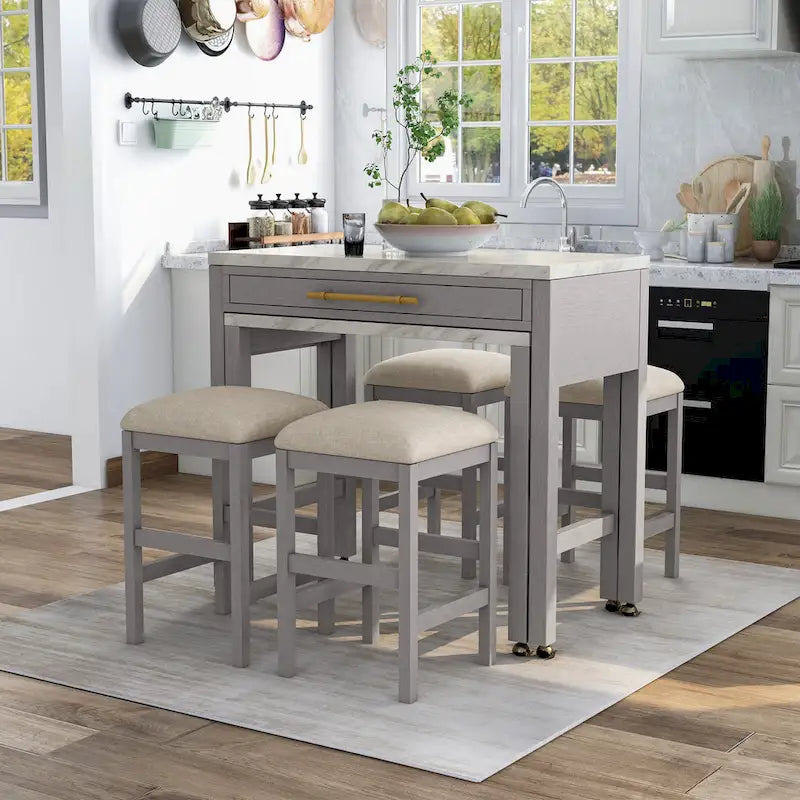 Delware Glam Grey Wood 5-Piece Barstool and Extendable Table Set for Small Space by Furniture of America