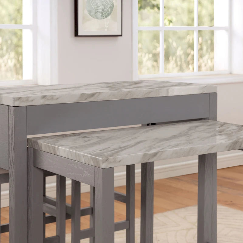 Ensemble de 5 pièces en bois gris Delware Glam : 1 table extensible et 4 tabourets de bar, idéal pour les petits espaces - par Furniture of America
