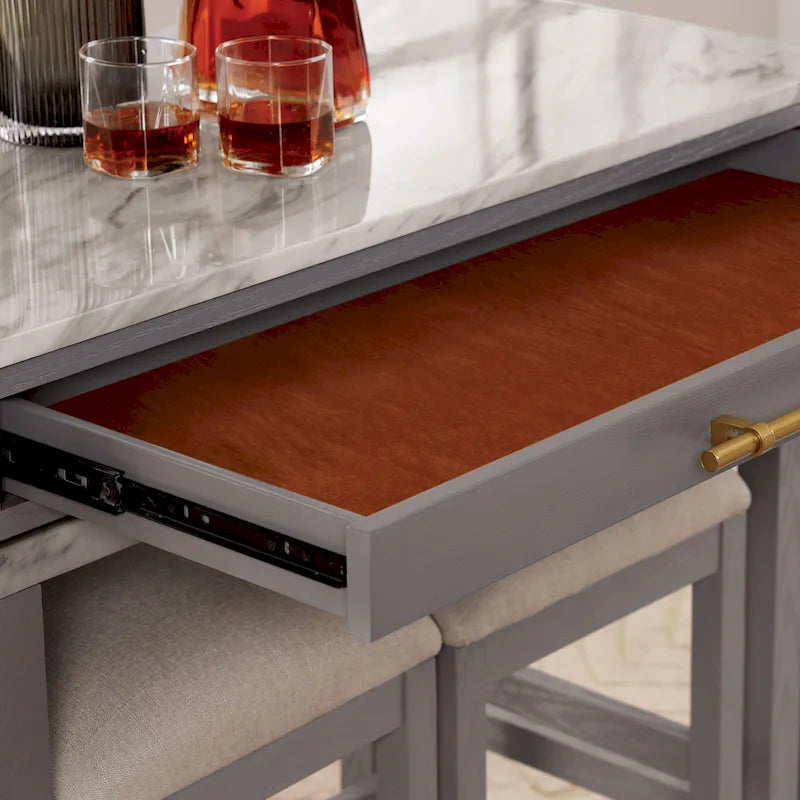 Ensemble de 5 pièces en bois gris Delware Glam : 1 table extensible et 4 tabourets de bar, idéal pour les petits espaces - par Furniture of America