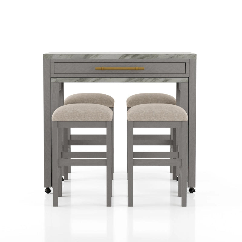Ensemble de 5 pièces en bois gris Delware Glam : 1 table extensible et 4 tabourets de bar, idéal pour les petits espaces - par Furniture of America