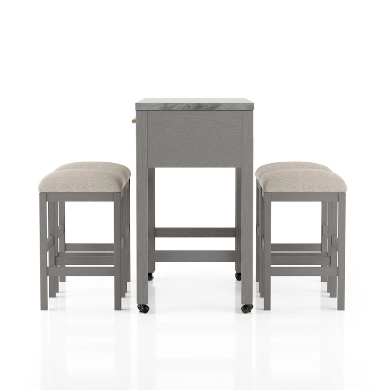 Ensemble de 5 pièces en bois gris Delware Glam : 1 table extensible et 4 tabourets de bar, idéal pour les petits espaces - par Furniture of America