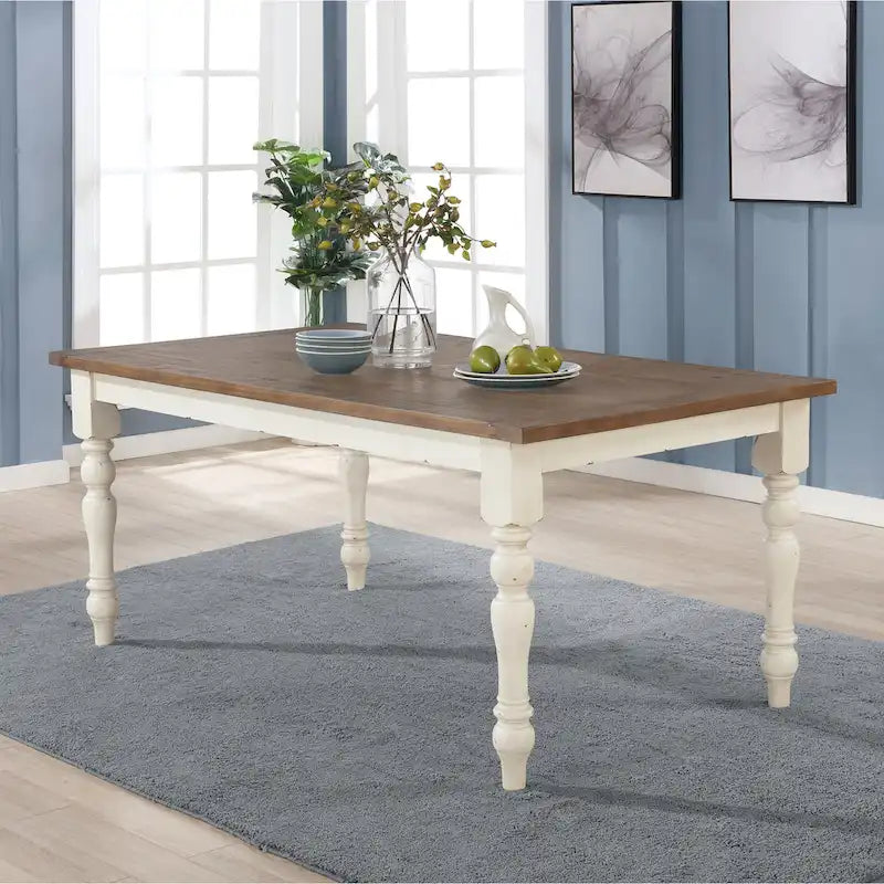 Ensemble de salle à manger 7 pièces Prato de Roundhill Furniture avec chaises à dossier croisé, blanc antique et chêne vieilli
