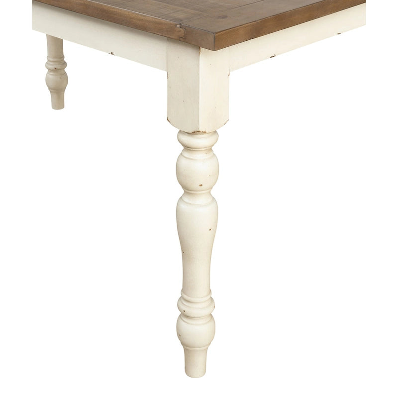 Ensemble de salle à manger 7 pièces Prato de Roundhill Furniture avec chaises à dossier croisé, blanc antique et chêne vieilli